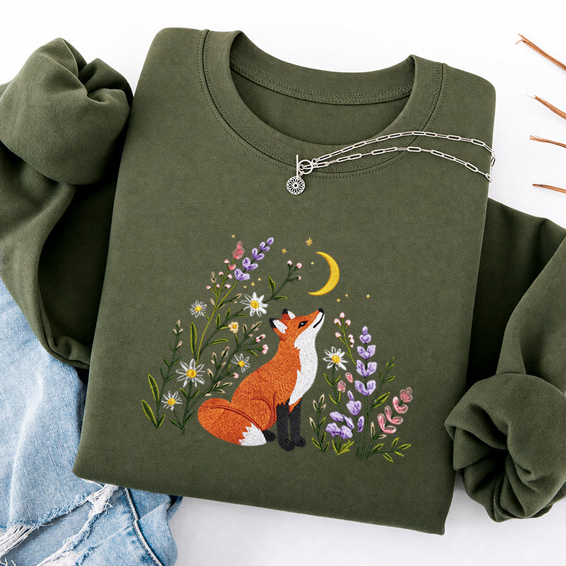 Embroidered Fox Wildflower Classic Crewneck Sweatshirt