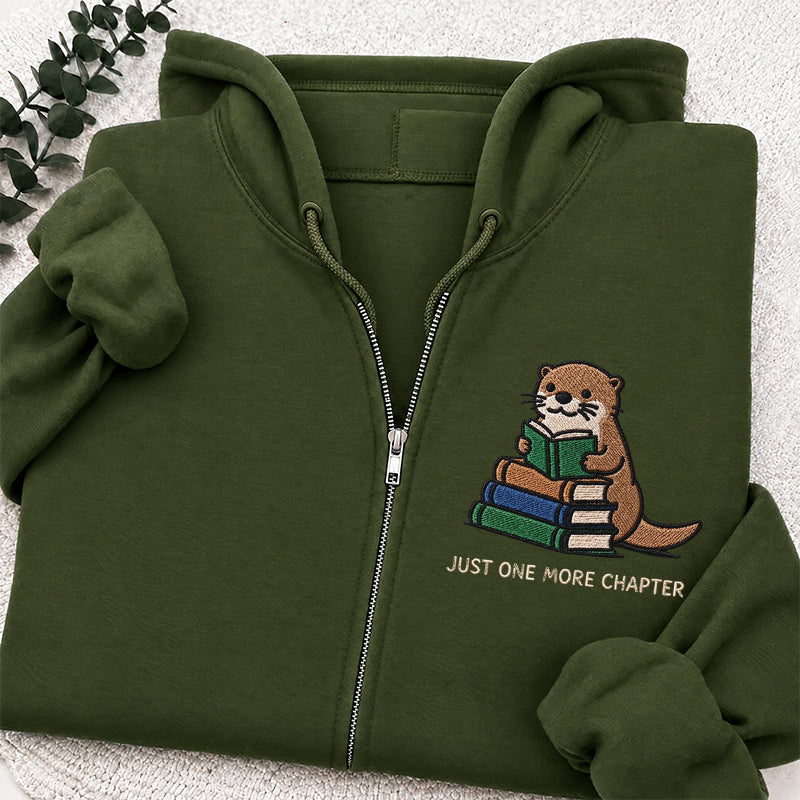 Embroidered Reading Otter Classic Full Zip Hoodie