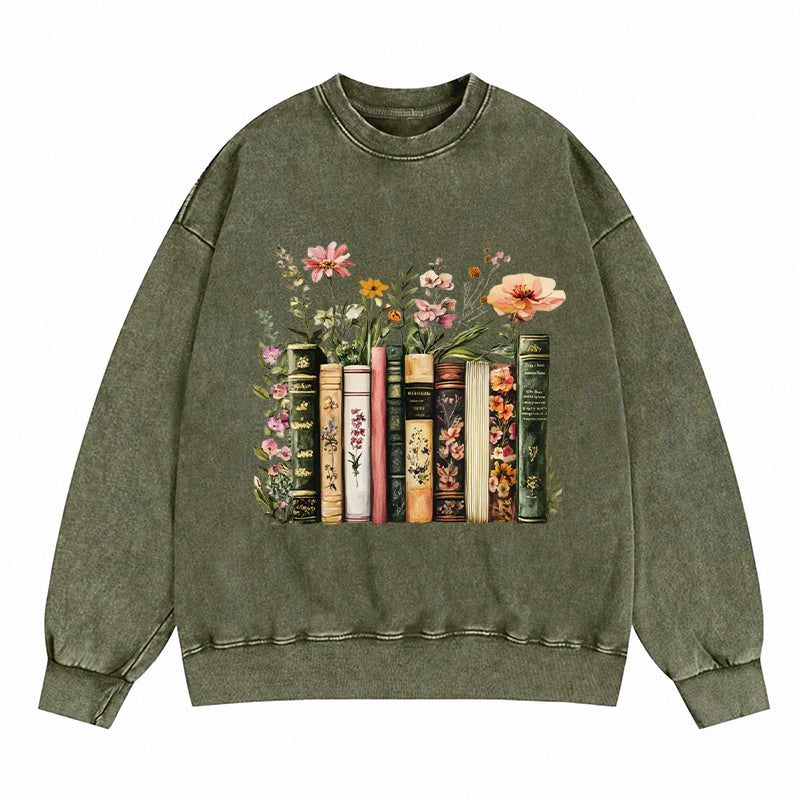 Floral Books Washed Crewneck Sweatshirt