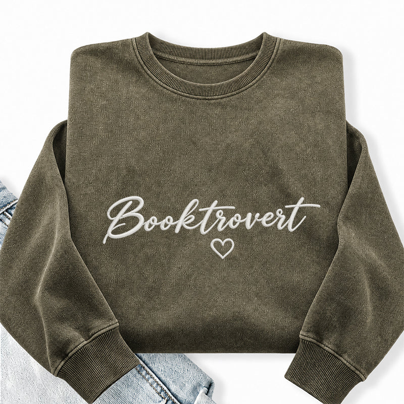 Embroidered Booktrovert Washed Crewneck Sweatshirt