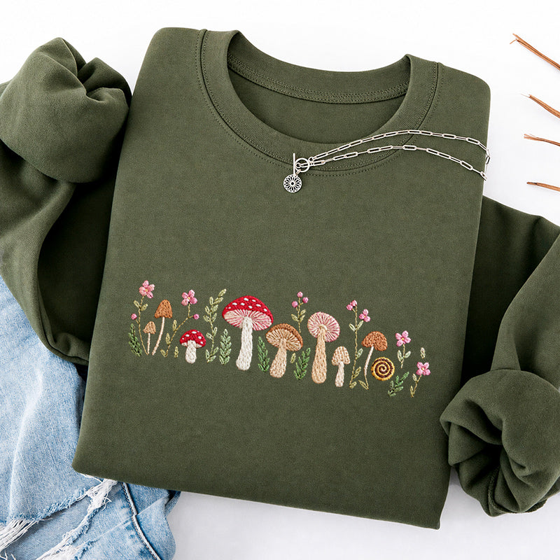 Embroidered Enchanted Mushroom Classic Crewneck Sweatshirt