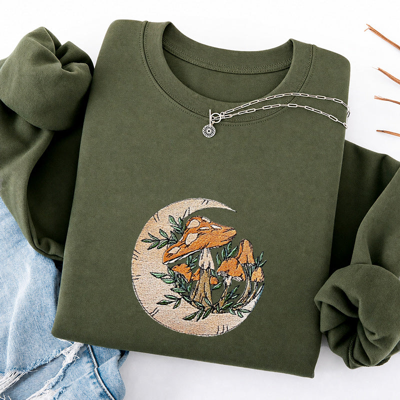 Embroidered Mushroom Moon Classic Crewneck Sweatshirt