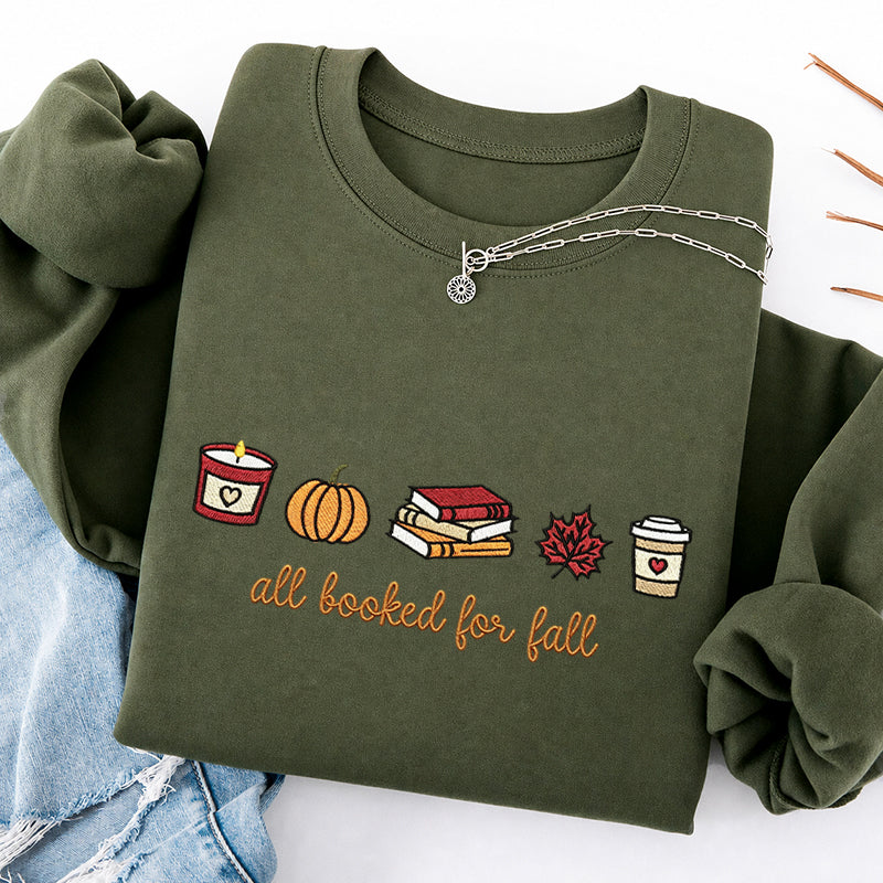 Embroidered All Booked For Fall Classic Crewneck Sweatshirt