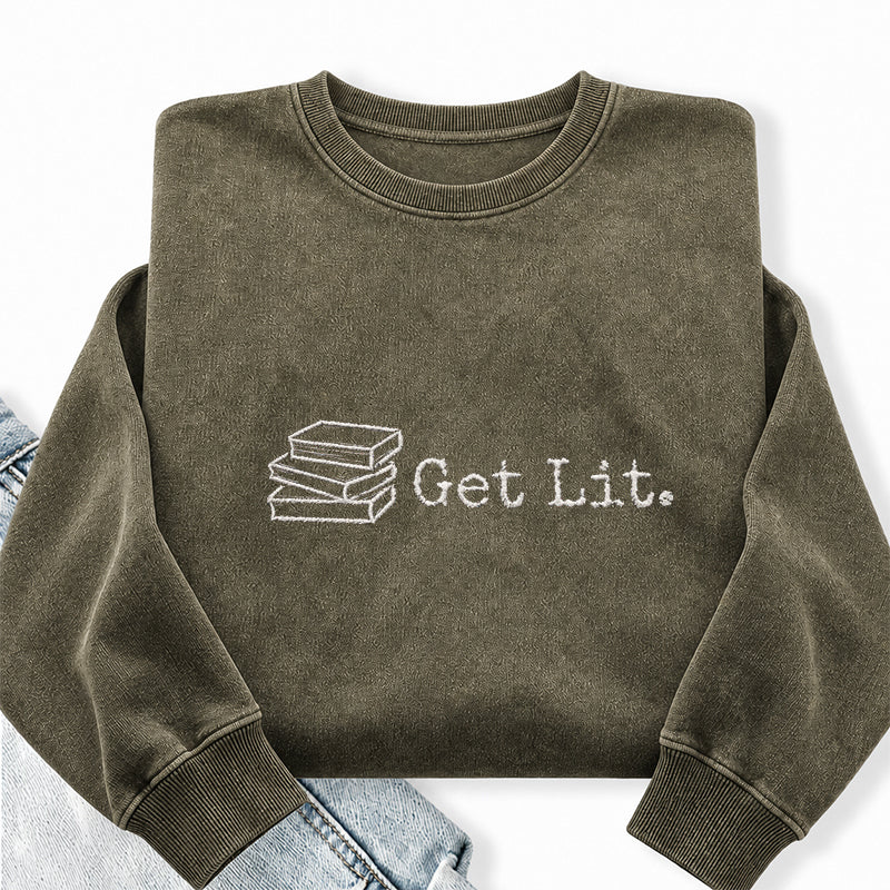 Embroidered Get Lit Washed Crewneck Sweatshirt