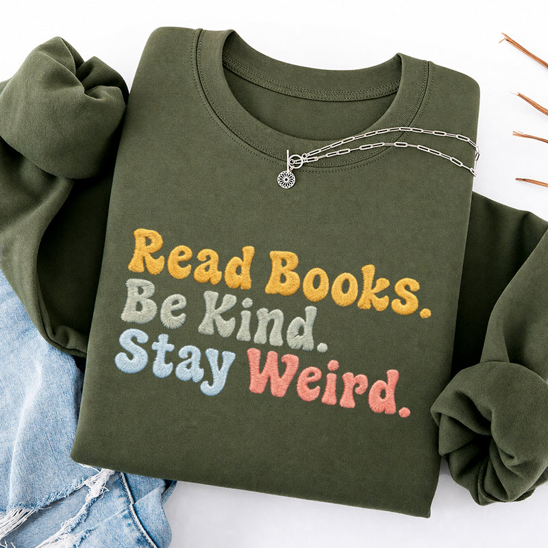 Embroidered Read Book Be Kind Classic Crewneck Sweatshirt