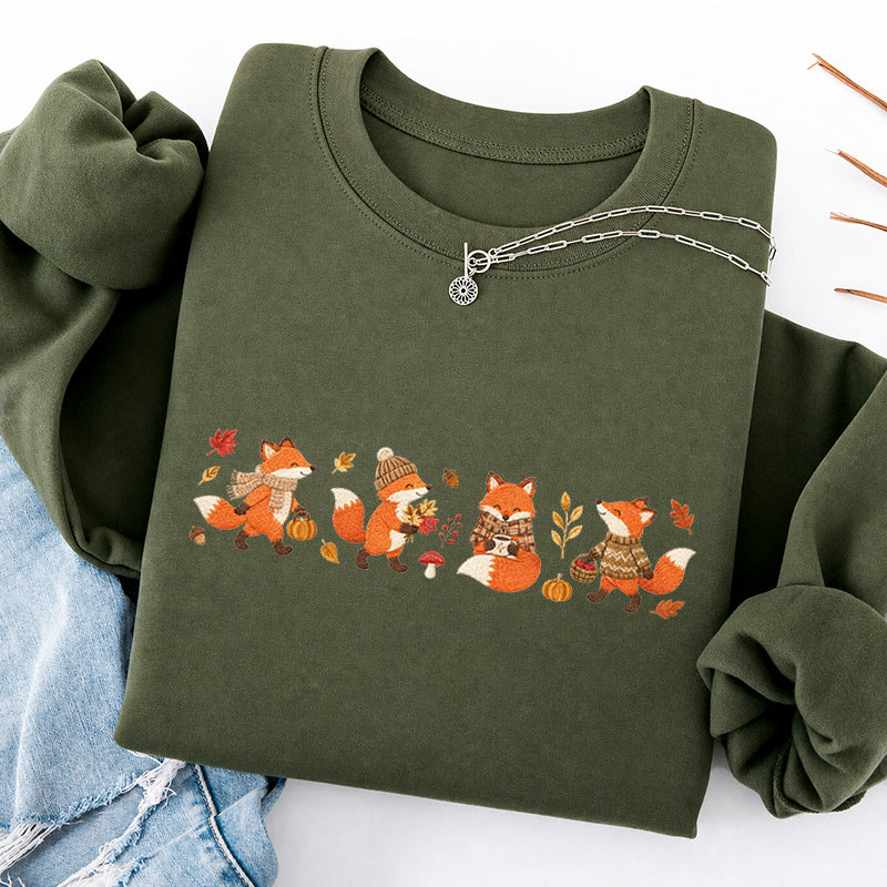 Embroidered Autumn Fox Classic Crewneck Sweatshirt