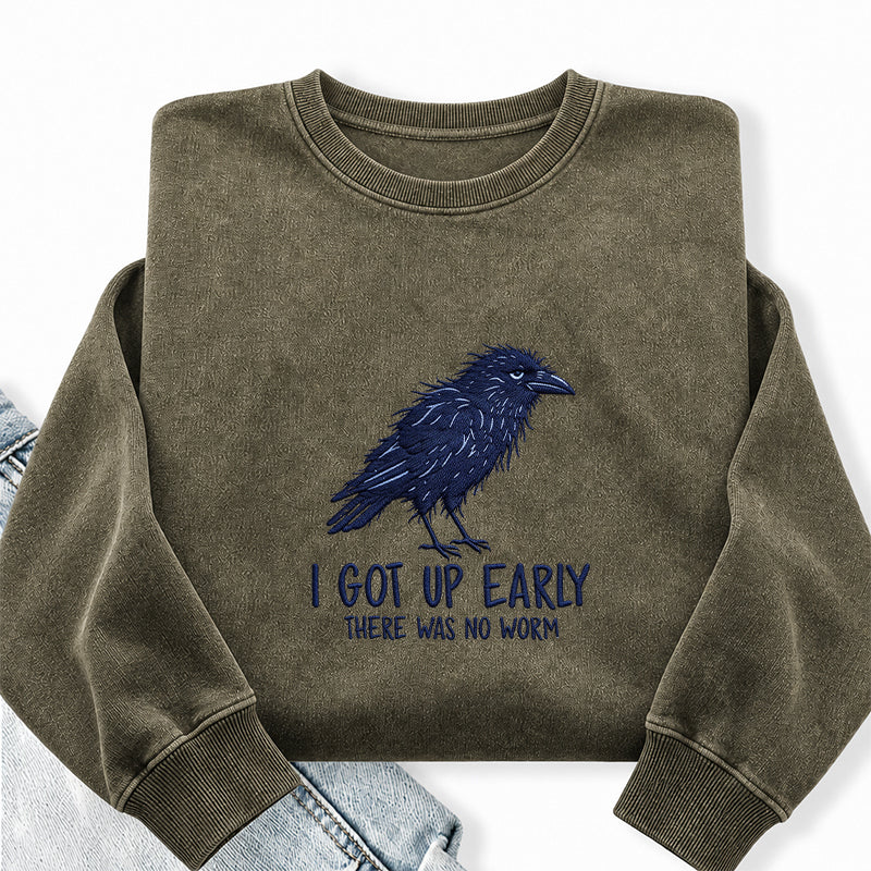 Embroidered Funny Got Up Early Washed Crewneck Sweatshirt