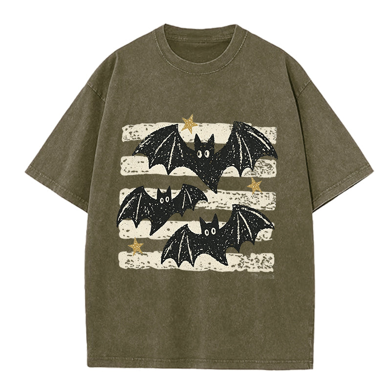 Cute Bat Vintage Washed Crew Neck T-Shirt