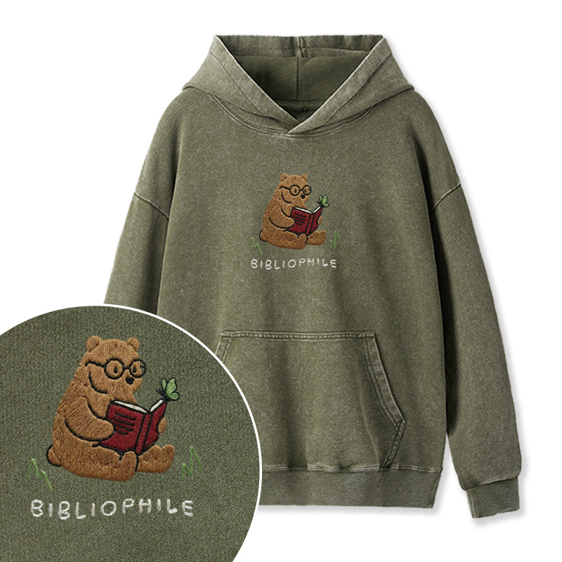 Embroidered Reading Bear Washed Hoodie