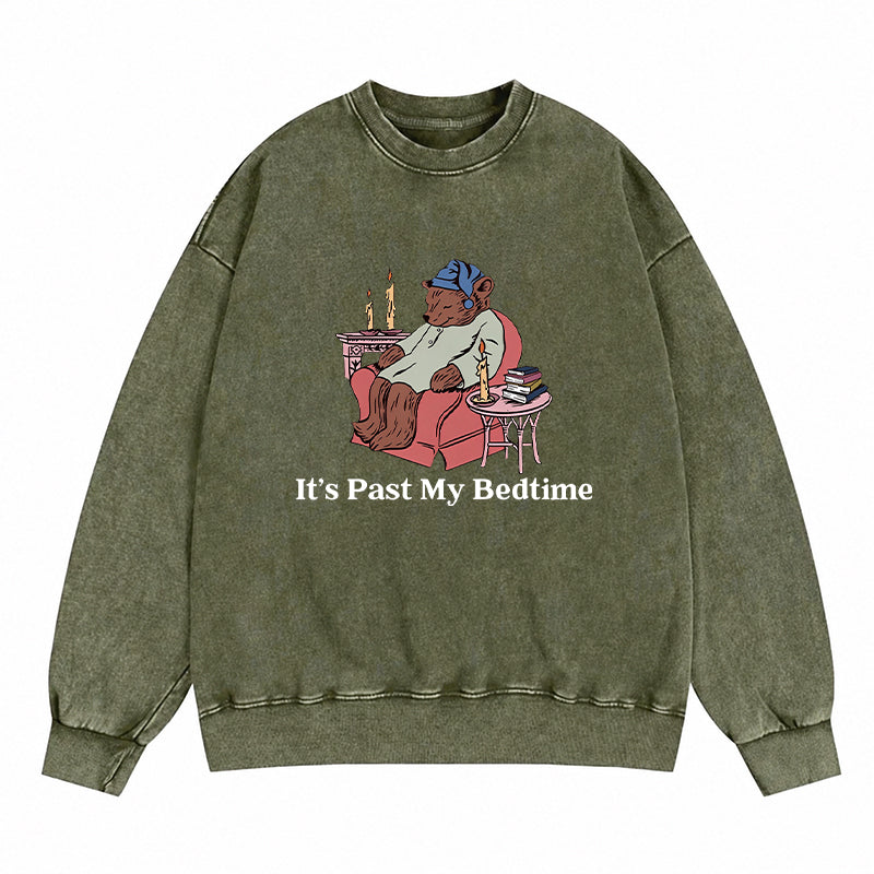 It's Past My Bedtime Bear Washed Crewneck Sweatshirt
