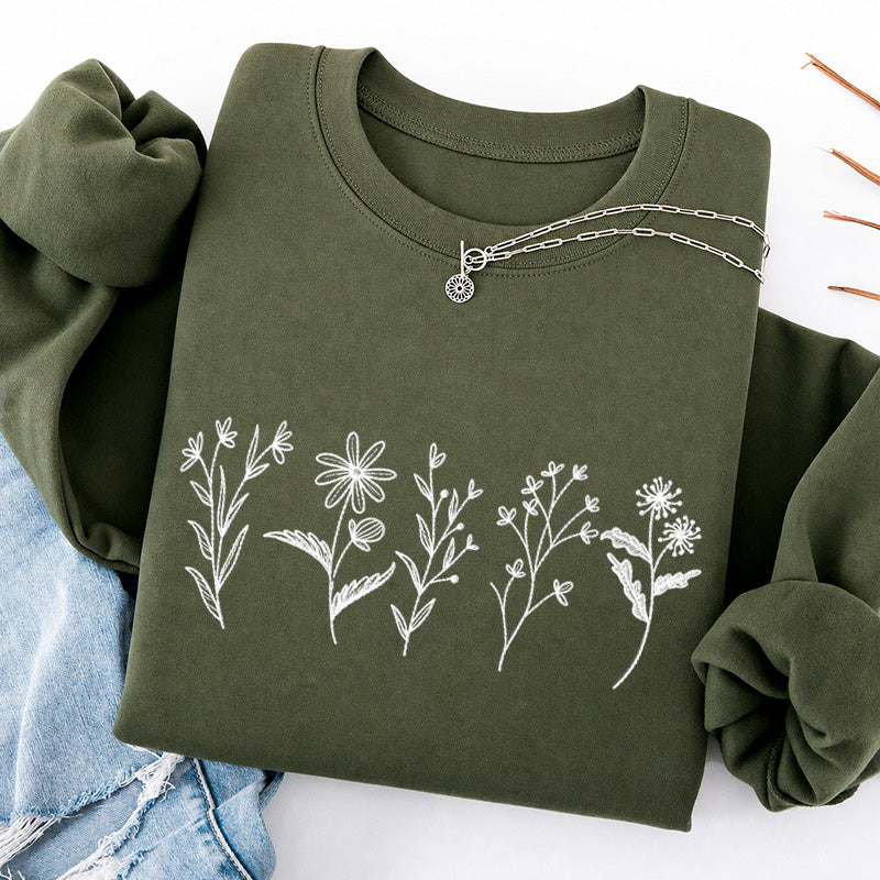 Embroidered Flower Lines Classic Crewneck Sweatshirt