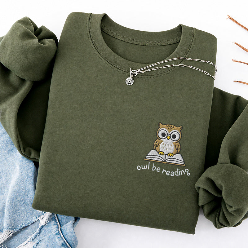 Embroidered Owl Be Reading Classic Crewneck Sweatshirt