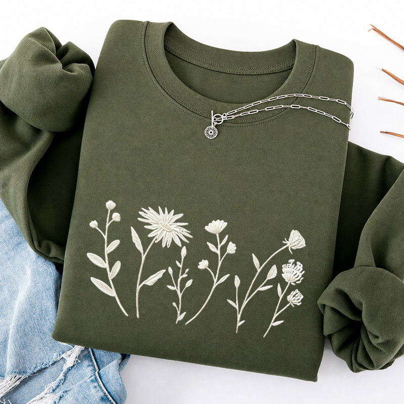 Embroidered Floral Cottagecore Classic Crewneck Sweatshirt