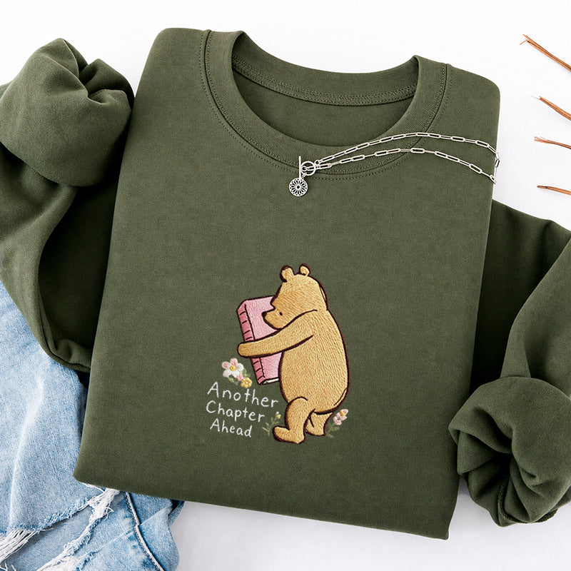 Embroidered Reading Bear Another Chapter Classic Crewneck Sweatshirt