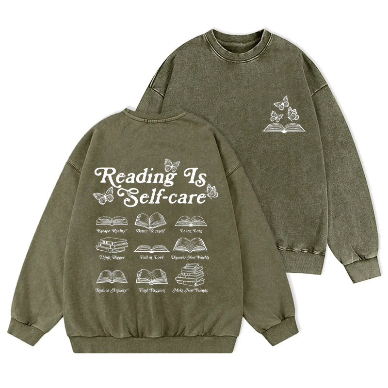 Reading Is Self Care Book Lover Washed Crewneck Sweatshirt