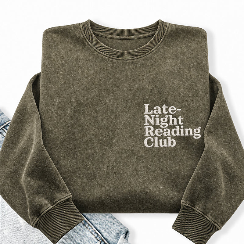 Embroidered Late-night Reading Club Washed Crewneck Sweatshirt