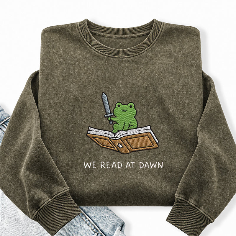 Embroidered We Read At Dawn Frog Washed Crewneck Sweatshirt