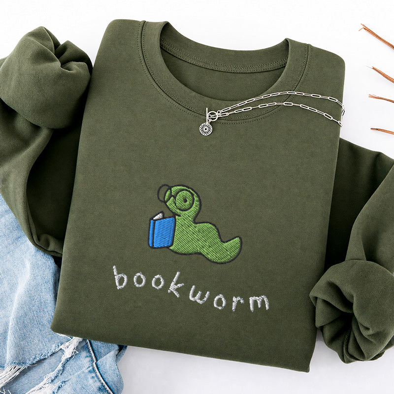 Embroidered Funny Bookworm Classic Crewneck Sweatshirt