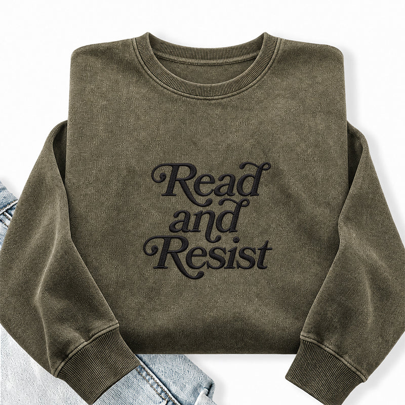 Embroidered Read And Resist Washed Crewneck Sweatshirt