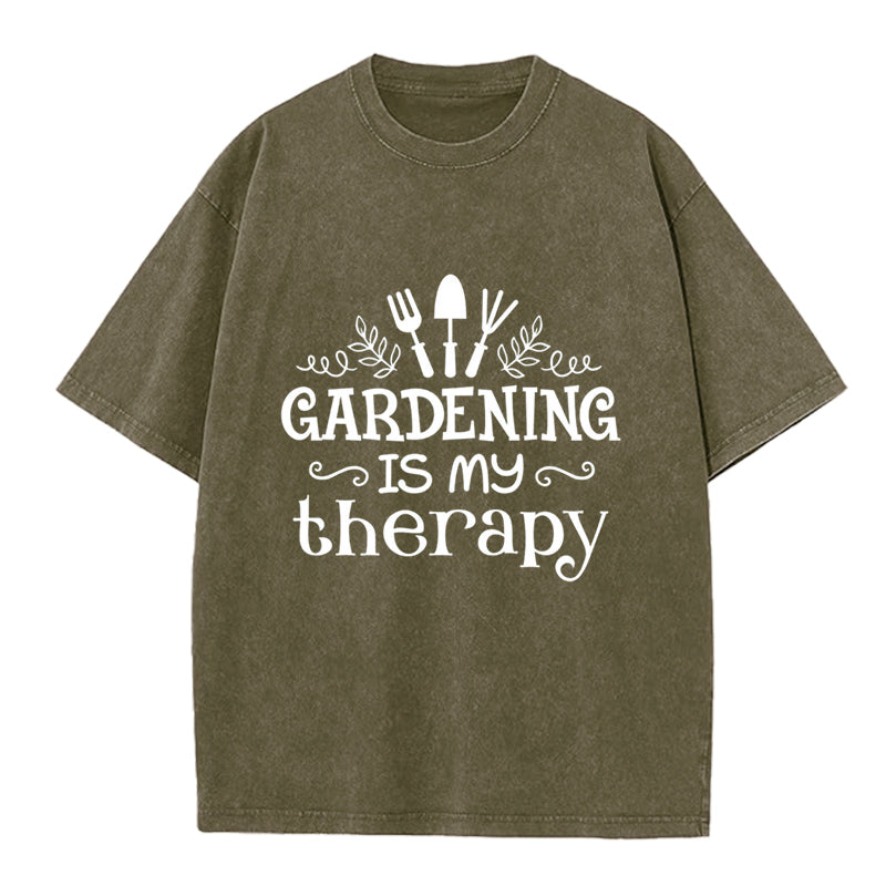 Gardening is My Therapy Washed Crew Neck T-Shirt