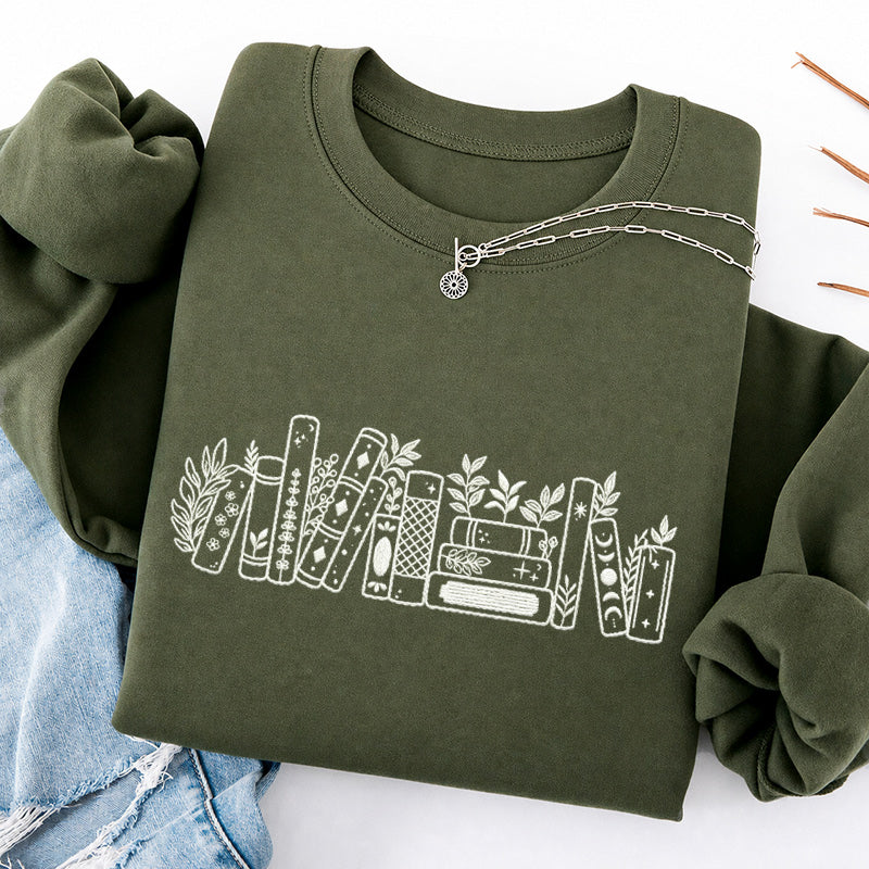 Embroidered Flower Book Classic Crewneck Sweatshirt