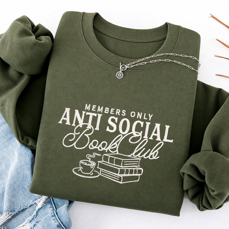 Embroidered Anti Social Book Club Classic Crewneck Sweatshirt