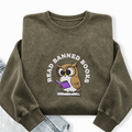 Embroidered Read Banned Books Owl Washed Crewneck Sweatshirt