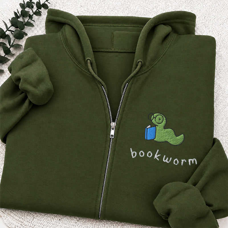 Embroidered Funny Bookworm Classic Full Zip Hoodie