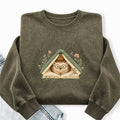 Embroidered Reading Hedgehog Washed Crewneck Sweatshirt