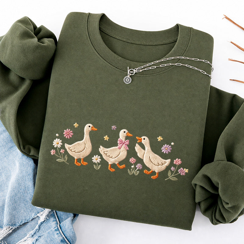 Embroidered Floral Goose Classic Crewneck Sweatshirt