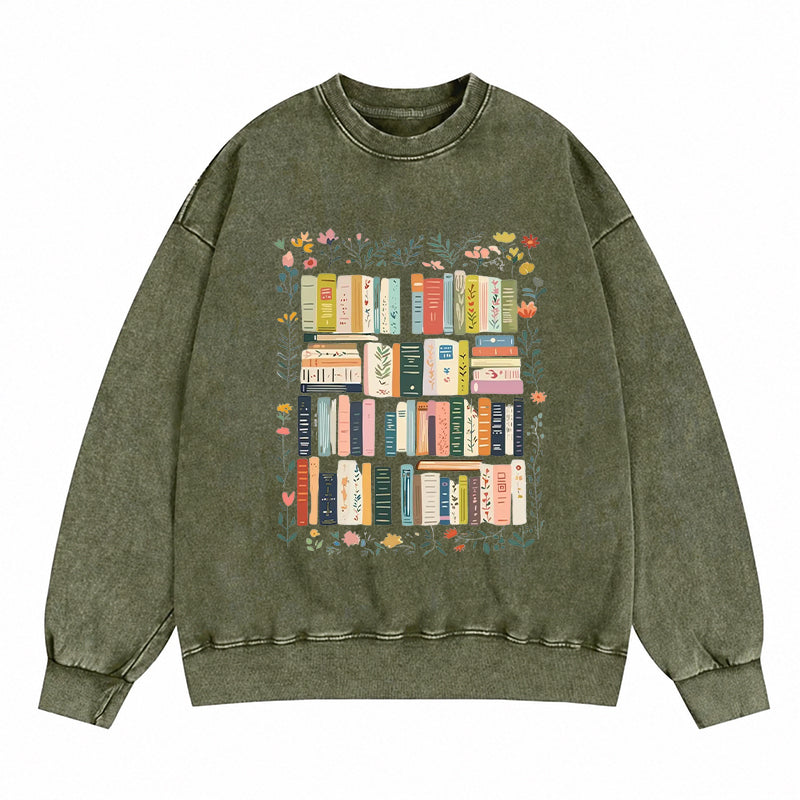 Floral Bookshelf Washed Crewneck Sweatshirt