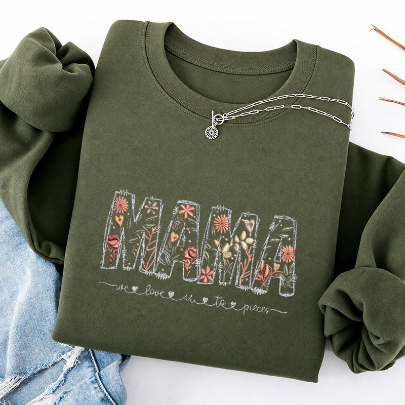 Embroidered Floral Mama Classic Crewneck Sweatshirt