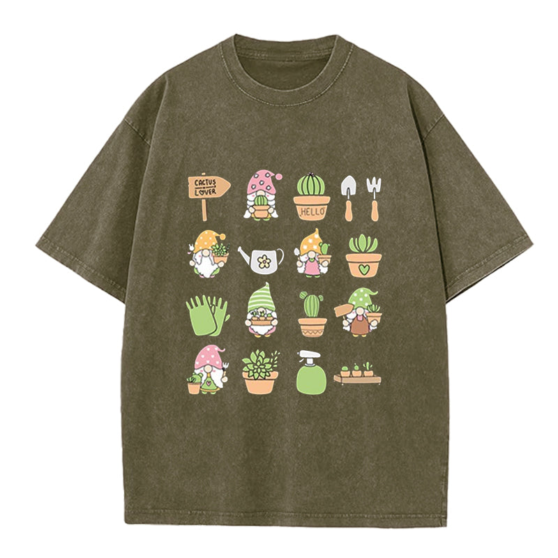 Succulent & Cactus Gardening Washed Crew Neck T-Shirt
