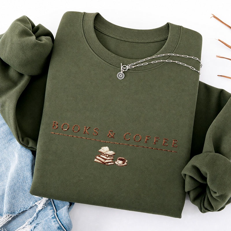 Embroidered Books and Coffee Classic Crewneck Sweatshirt
