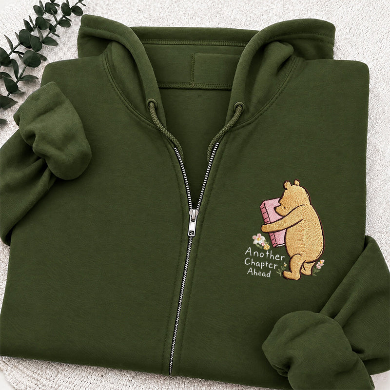Embroidered Reading Bear Another Chapter Classic Adult Unisex Full Zip Hoodie