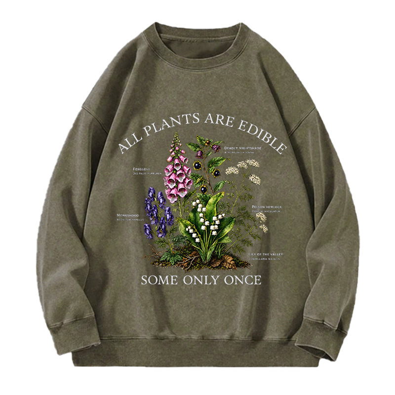 Vintage Botanical All Plants Are Edible Washed Crewneck Sweatshirt