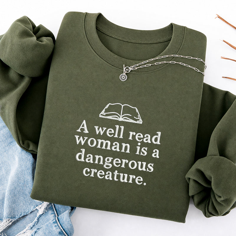 Embroidered A Well Read Woman Classic Crewneck Sweatshirt
