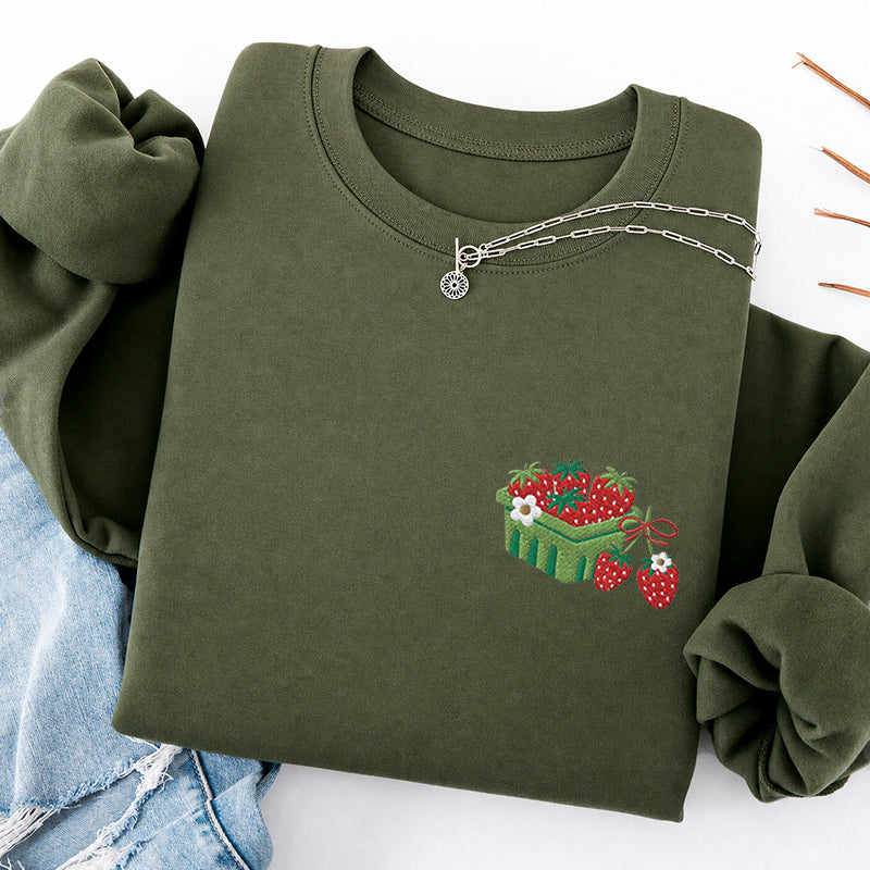 Embroidered Strawberry Blanket Classic Crewneck Sweatshirt