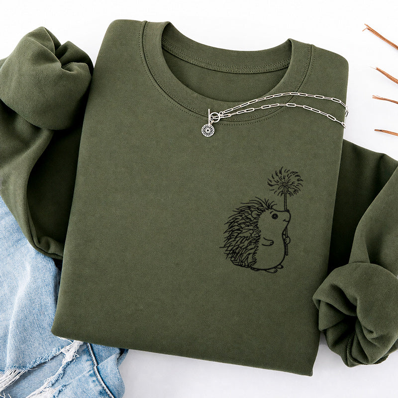 Embroidered Hedgehog Dandelion Classic Crewneck Sweatshirt