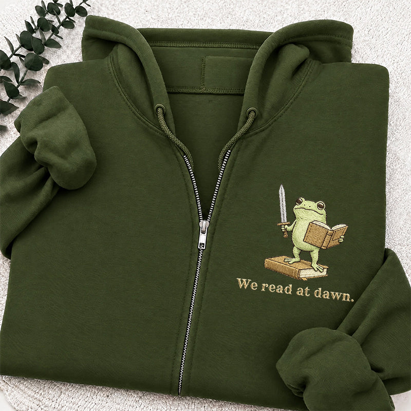 Embroidered We Read At Dawn Classic Adult Unisex Full Zip Hoodie