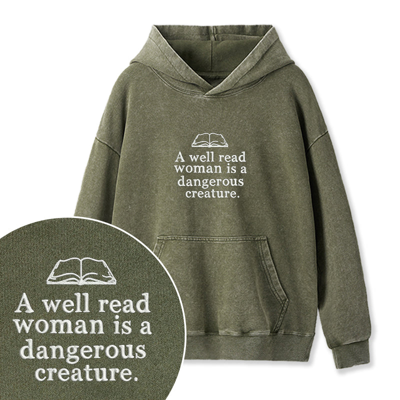 Embroidered A Well Read Woman Washed Hoodie