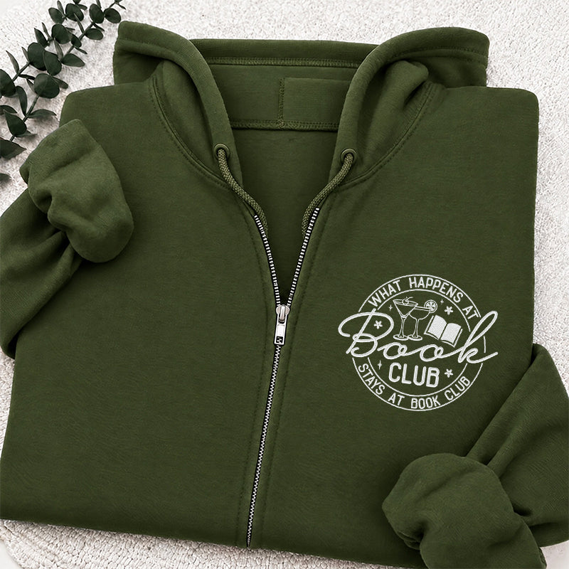 Embroidered Funny Book Club Classic Full Zip Hoodie