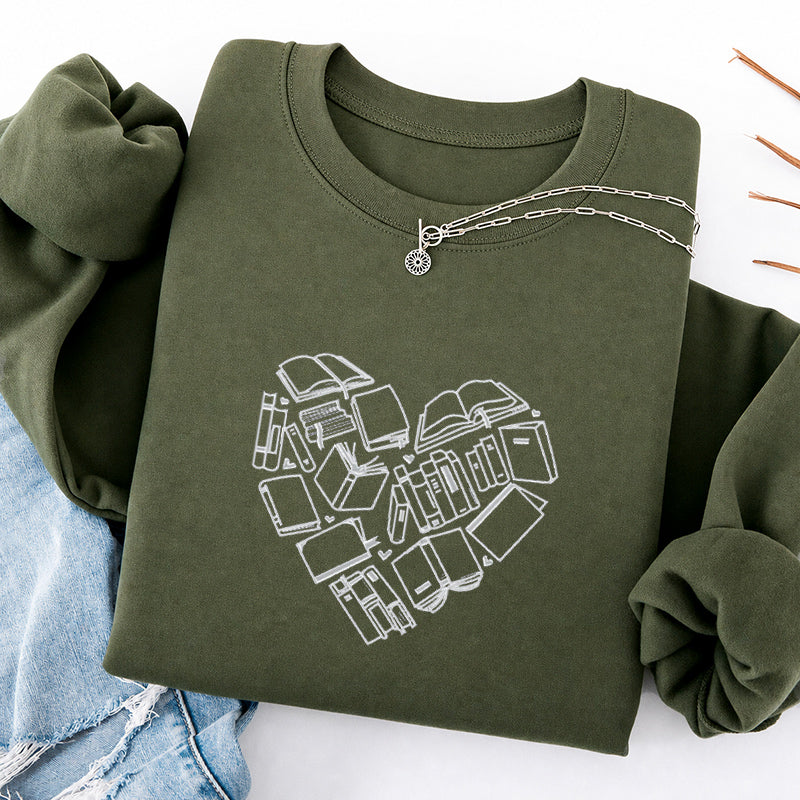 Embroidered Book Heart Classic Crewneck Sweatshirt