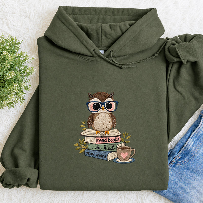 Embroidered Read Books Be Kind Owl Classic Adult Unisex Hoodie