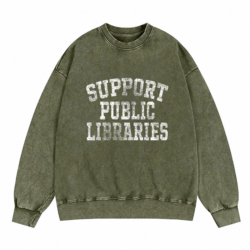 Support Public Libraries Washed Crewneck Sweatshirt