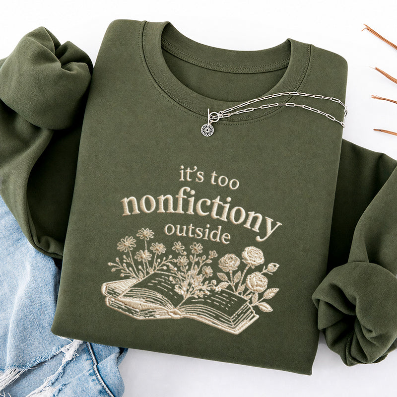Embroidered Floral Too Nonfictiony Outside Classic Crewneck Sweatshirt