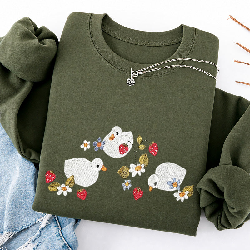 Embroidered Strawberry Duck Classic Crewneck Sweatshirt