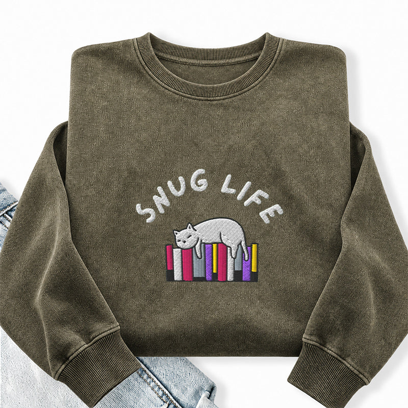 Embroidered Snug Life Washed Crewneck Sweatshirt