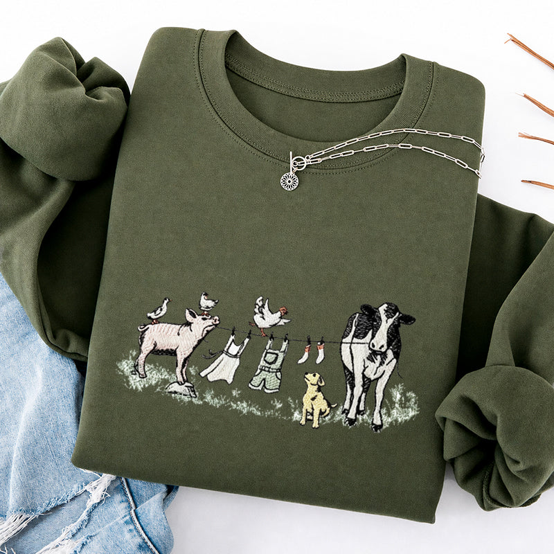 Embroidered Farm Laundry Day Classic Crewneck Sweatshirt