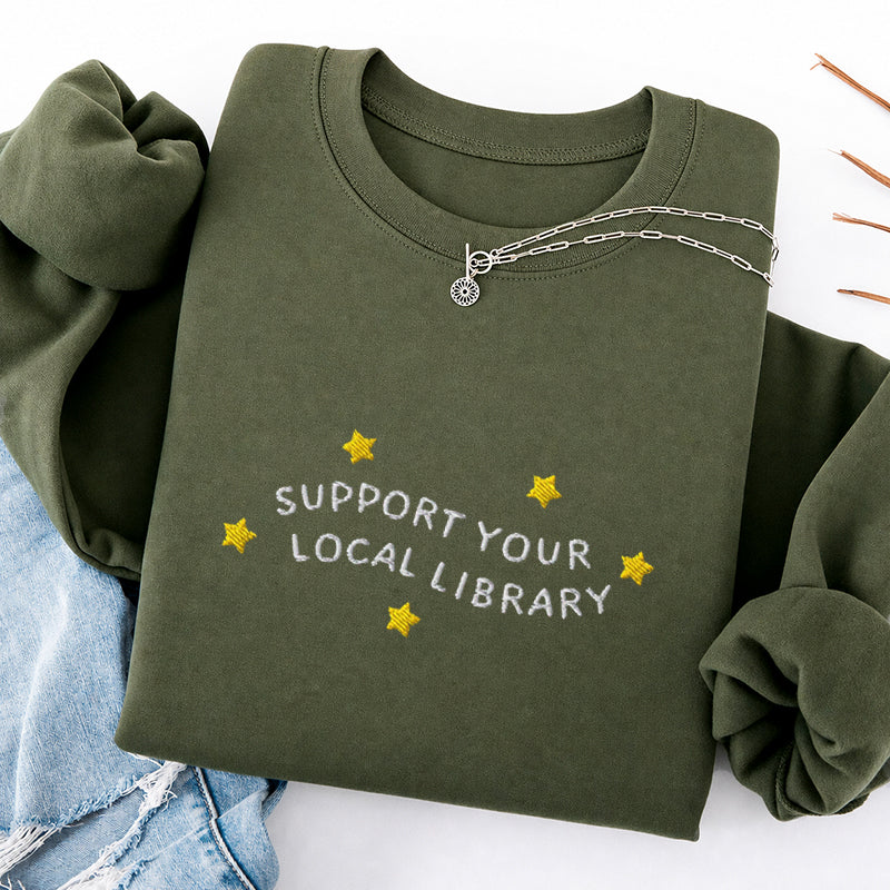 Embroidered Support Your Local Library Classic Crewneck Sweatshirt